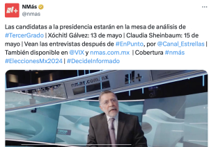 Confirma Televisa entrevistas a Xóchitl Gálvez y a Sheinbaum en Tercer Grado; a Máynez ni lo topan