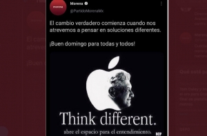 Morena plagia marca registrada de Apple para poner a AMLO como Steve Jobs