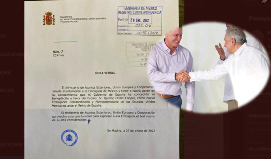 España otorga beneplácito para que Quirino Ordaz ocupe la embajada; Ebrard muestra carta