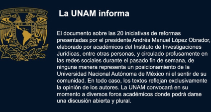 UNAM se desmarca de sus investigadores tras señalamientos a la reforma judicial de Morena