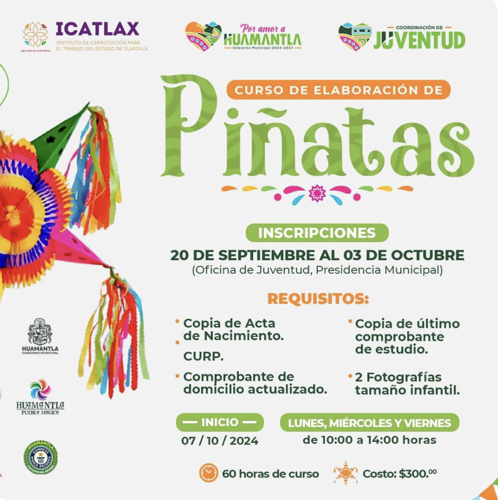 ICATLAX y el Gobierno de Huamantla convocan a curso para elaborar piñatas