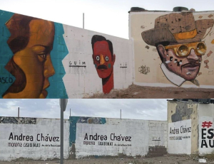 Pintan propaganda para proselitismo de Andrea Chávez sobre mural histórico de Arturo Damasco en Cd Juárez