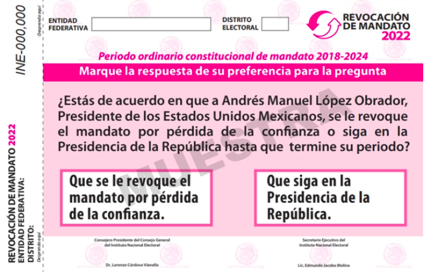 INE aprueba papeleta para revocación de mandato