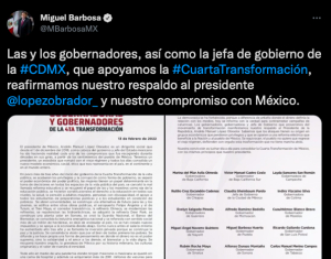 Barbosa se suma al desplegado de gobernadores pro AMLO ante la #CasaGris; le tunden en twitter