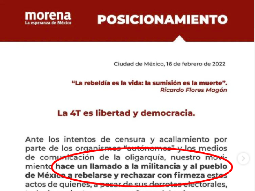Morena convoca a sus militantes a rebelarse contra el INE y medios de comunicación