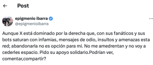 Epigmenio acusa que X está dominado por la derecha: “saturan con infamias”, dice