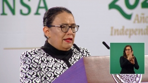 Rosa Icela Rodríguez en conferencia de prensa