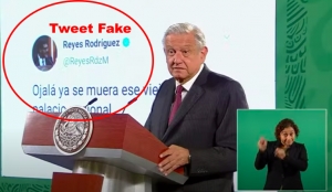 AMLO arremete contra magistrado Reyes Rodríguez con imagen fake en la mañanera
