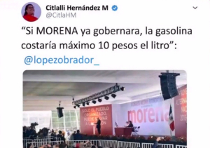 Citlalli Hernández desata burlas por asegurar que gasolina costaría 10 pesos el litro si morena ya gobernara