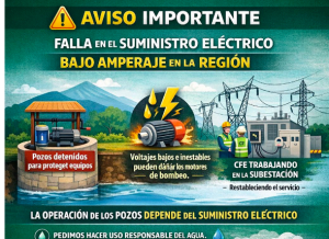 CAPAMH informa que pozos tuvieron que detener su operación temporalmente por fallas eléctricas