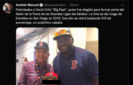 AMLO celebra a “Big Papi” por ingresar al salón de la fama y presume foto