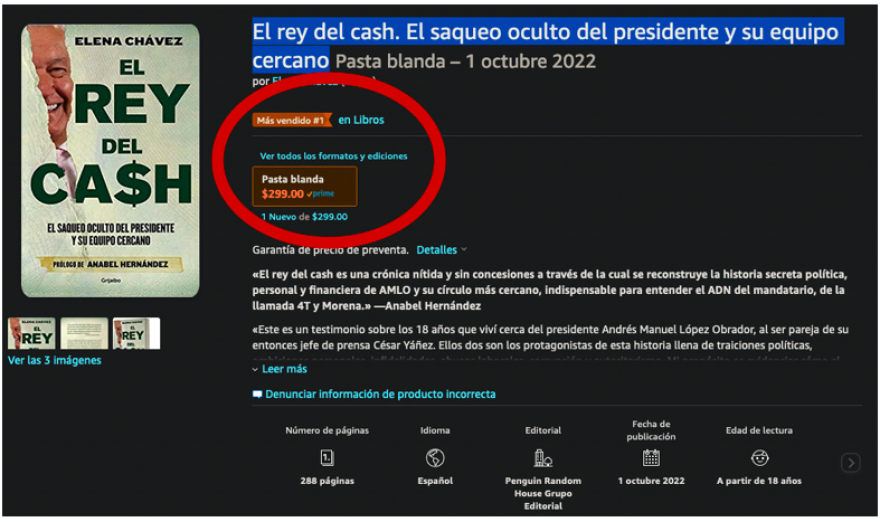 El Libro “El rey del cash… El saqueo oculto del presidente” es el más vendido pese a que se estrena en librerías el 1 de octubre