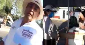 Candidato de Morena regala gorras en campaña y se las avientan; “traidor, chaquetero”, le dicen