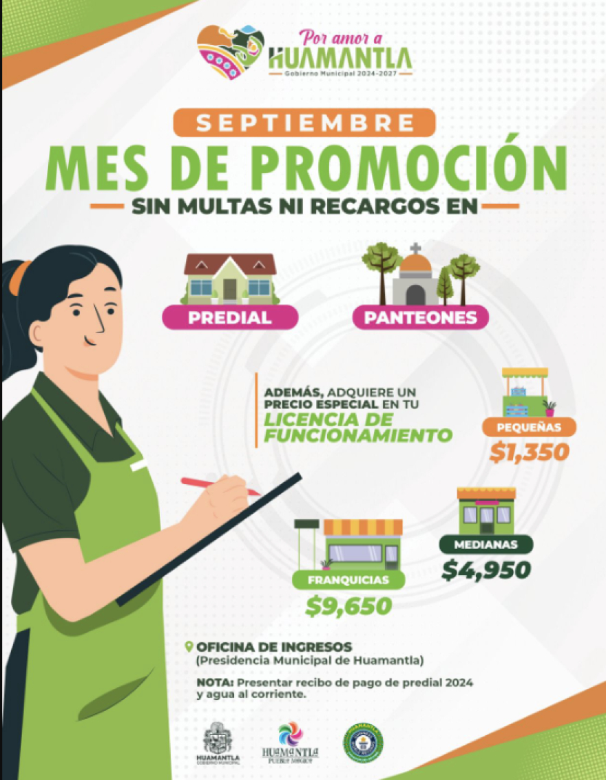 Lanza Ayuntamiento de Huamantla mes de promociones en servicios públicos