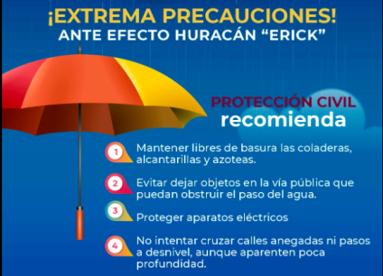 Invitan a Tlaxcaltecas a tomar precauciones tras la llegada del huracán Erik