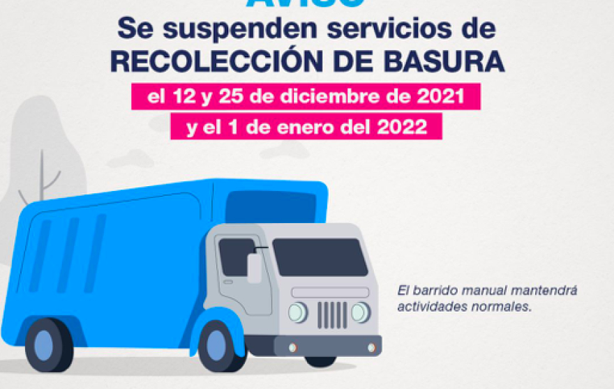 Informa comuna que 12, 25 de diciembre y 1 de Enero 2022 no habrá servicio de recolección de basura