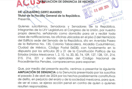 Bancada del PAN en el senado amplía denuncia en la FGR contra Morena por financiamiento vinculado al huachicoleo fiscal
