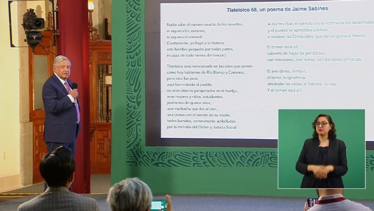 AMLO recita poema ‘Tlatelolco 68’ de Jaime Sabines en la mañanera