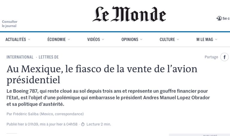 Le Monde califica como “fiasco” el intento de AMLO por vender el avión presidencial