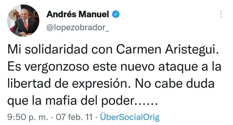 Recuerda Fox Tweet de AMLO donde defendía a Aristegui de la “mafia del poder”