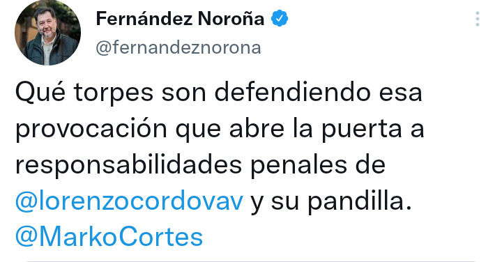 Noroña advierte que podría haber consecuencias penales contra “Lorenzo Córdova y su pandilla”