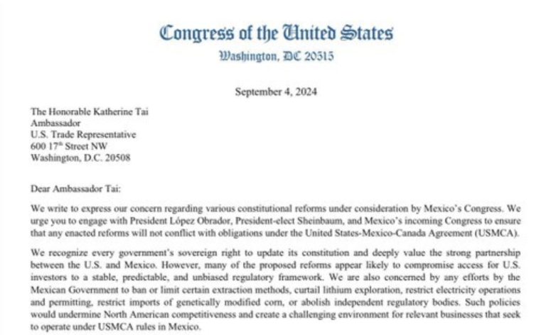 Congresistas de EEUU reaccionan ante reforma judicial morenista por poner en peligro las relaciones comerciales del T-MEC