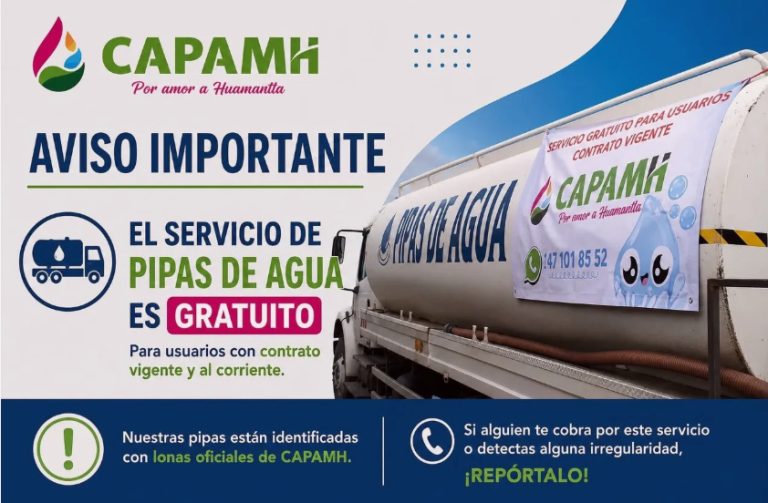 El agua mediante pipas es totalmente gratuito: CAPAMH