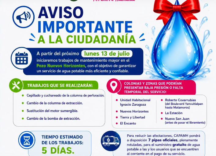 Iniciarán trabajos de mantenimiento en el Pozo Nuevos Horizonte